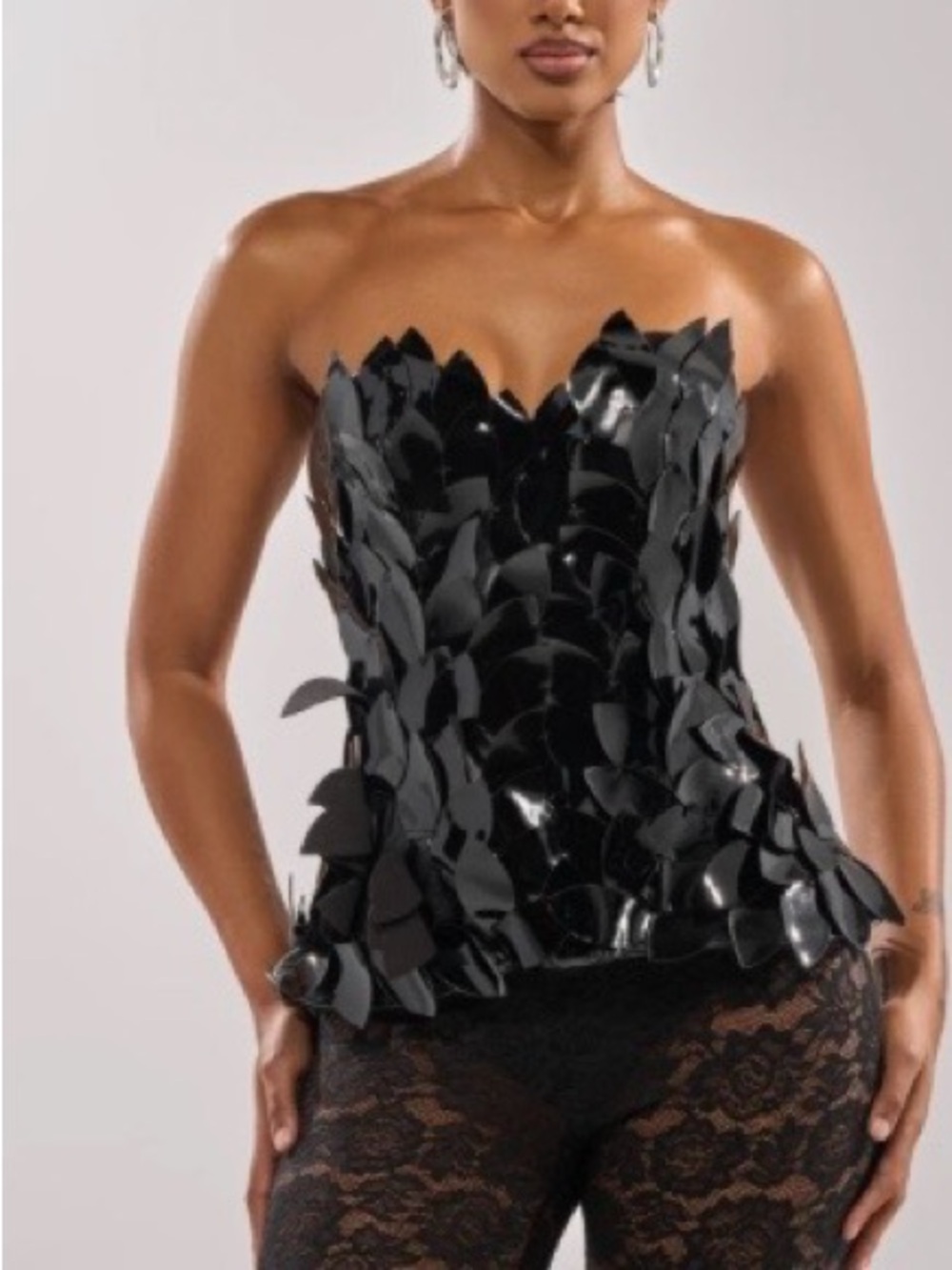 NWT Akira Black Leaf Appliqué Strapless Corset Top
